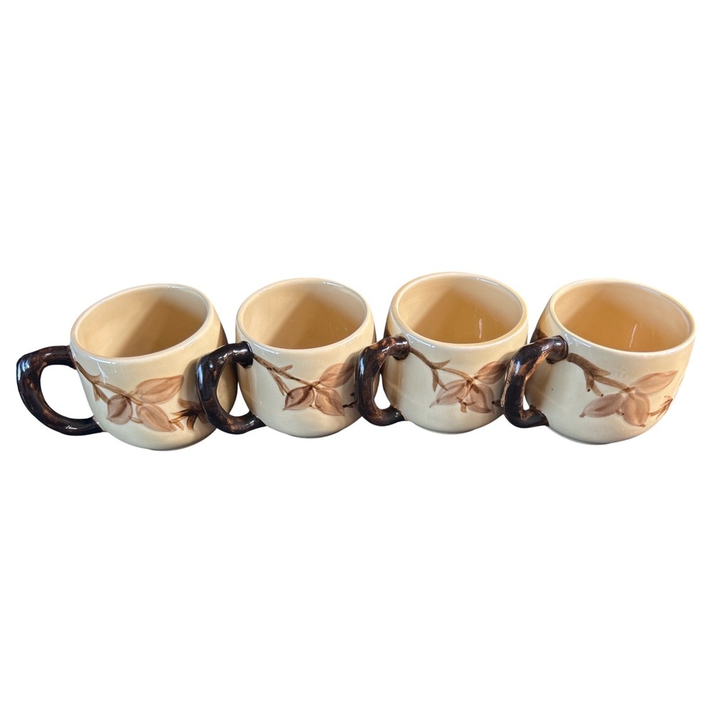 Franciscan Cafe Royal Desert Gold Floral Coffee Mugs Set of 4 USA Vintage